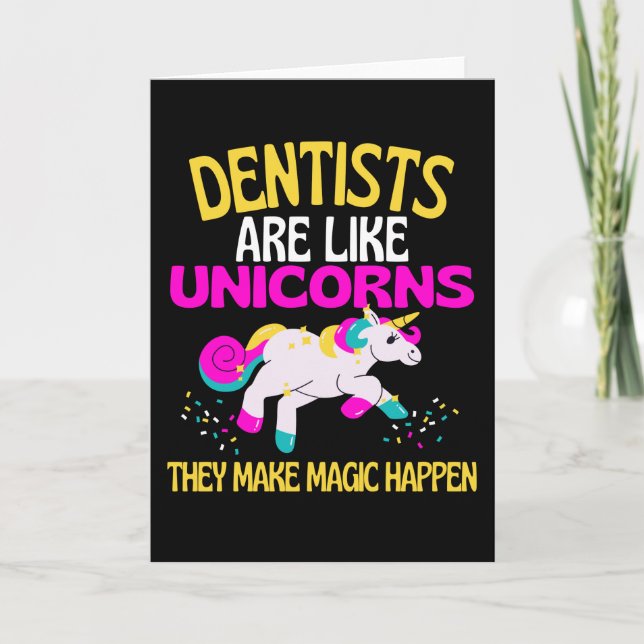 Tarjeta Dentista Unicornio , mágico dentista unicornio (Anverso)