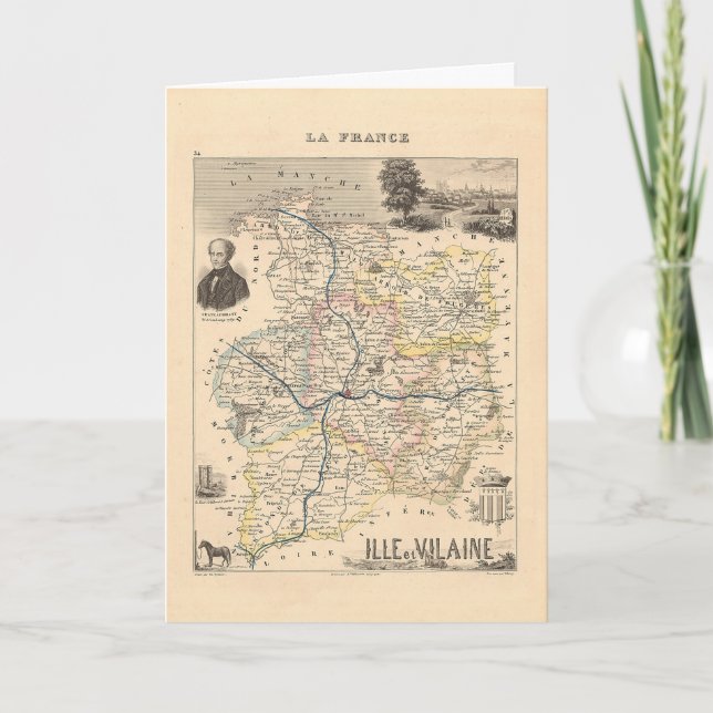 Tarjeta Departamento Ille et Vilain, Mapa Alexandre Vuille (Anverso)