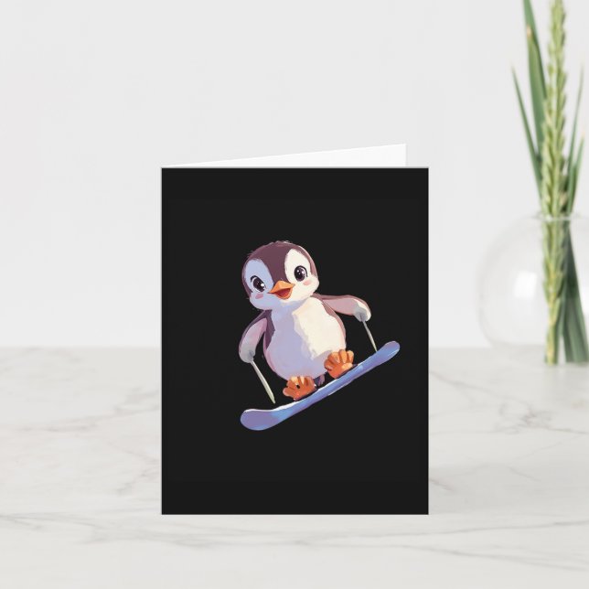 Tarjeta Deportes de invierno divertidos en Penguin Snowboa (Anverso)
