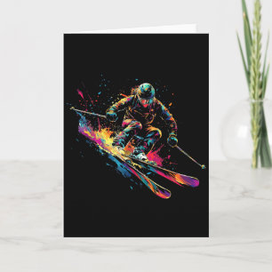 Tarjeta Deportes de invierno Esquí alpino Pintura Salpicad