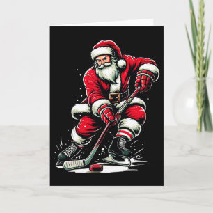 Tarjeta Deportes de Navidad Santa Juega Hockey sobre Hielo
