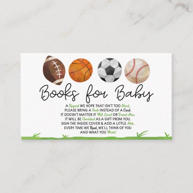 Tarjeta deportiva Baby Shower Books para bebés (Anverso)