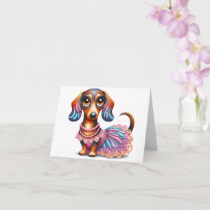 Tarjeta Descarga de Dachshund Pintada en Pastel Texturado