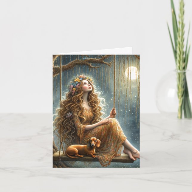 Tarjeta Descargable sincera de Dachshund y Chica (Anverso)