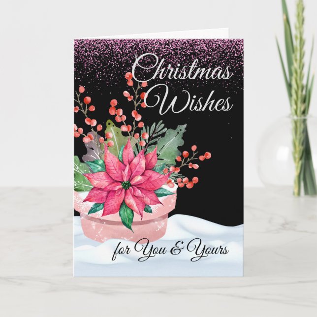 Tarjeta Desea Feliz Navidad a Usted y a los Suyos en Rosa  (Anverso)