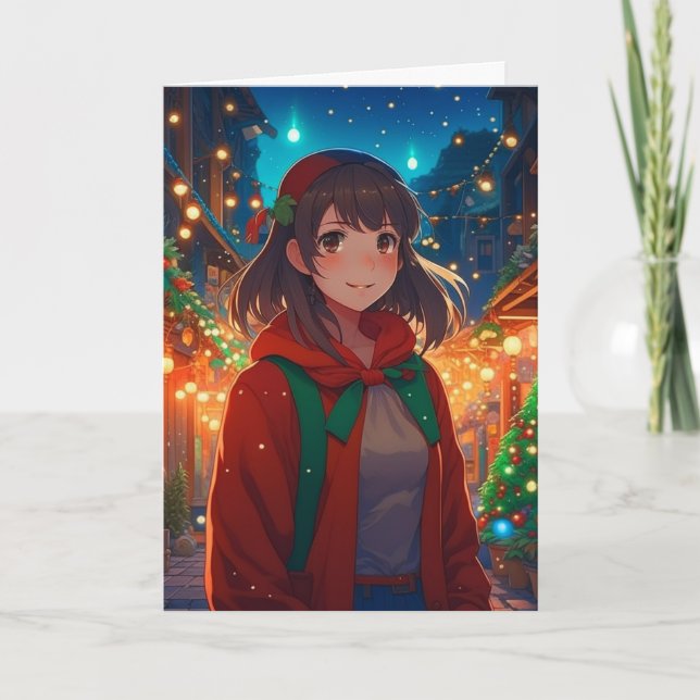 Tarjeta Deseándote a los Navidades sin mayoría Anime Pun (Anverso)
