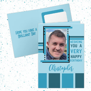 Tarjeta Deseándote feliz foto de cumpleaños azul