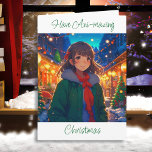 Tarjeta Deseándote Navidades sin mayoría<br><div class="desc">Bonito chica en un Navidad de invierno y tarjeta de Feliz Año Nuevo.</div>