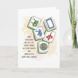 Tarjeta Deseándote un Año Afortunado Cumpleaños Mahjong