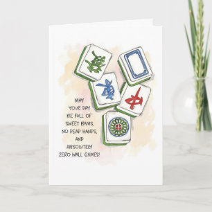 Tarjeta Deseándote un Año Afortunado Cumpleaños Mahjong