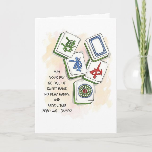 Tarjeta Deseándote un Año Afortunado Cumpleaños Mahjong (Anverso)