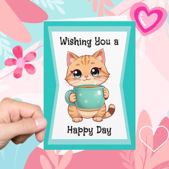 Tarjeta Deseándote un día feliz | Amistad con gatos amable (Subido por el creador)