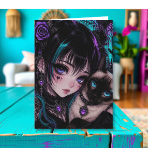 Tarjeta Deseándote un Día Increíble Chica Anime & Gato
