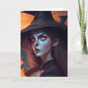 Tarjeta Deseándote un feliz Halloween   Puns de bruja