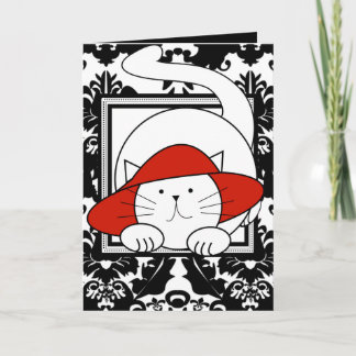 Tarjeta Deseándote un gato Gorra rojo BD puramente delicio