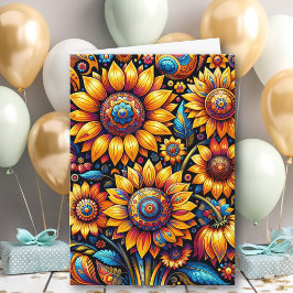 Tarjeta Deseándote un hermoso cumpleaños | Arte de girasol