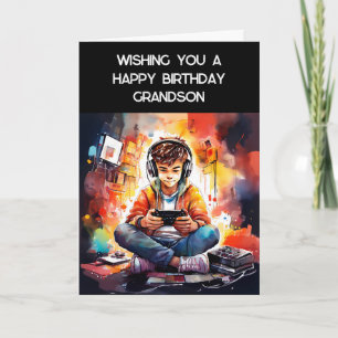 Tarjeta Deseándote un nieto feliz de cumpleaños   Gamer