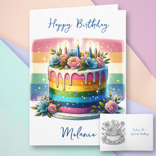 Tarjeta Deseándote un pastel de cumpleaños de arcoíris esp