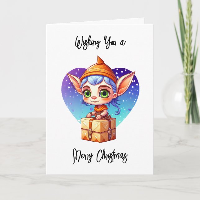 Tarjeta Deseándote una Feliz Navidad | Cute Elf (Anverso)