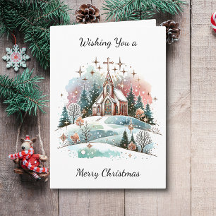 Tarjeta Deseándote una Feliz Navidad   Iglesia de color de