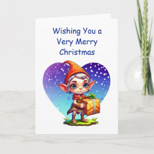 Tarjeta Deseándote una muy Feliz Navidad   Elfo Bonito