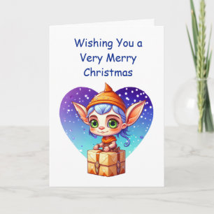 Tarjeta Deseándote una muy Feliz Navidad   Elfo Bonito