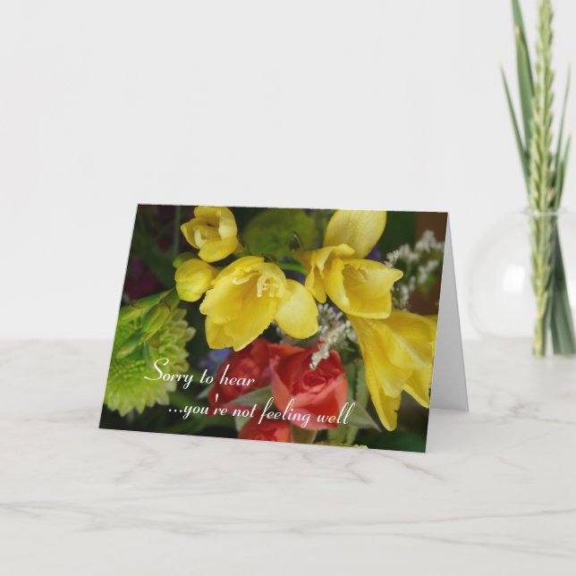 Tarjeta Deseándote una rápida recuperación - flores de bon (Anverso)