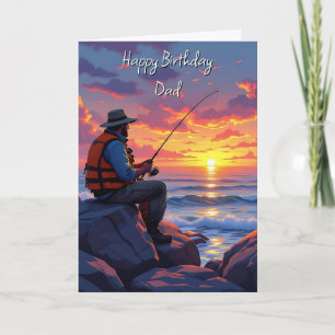 Tarjeta Desear a papá un cumpleaños feliz   Pesca al atard