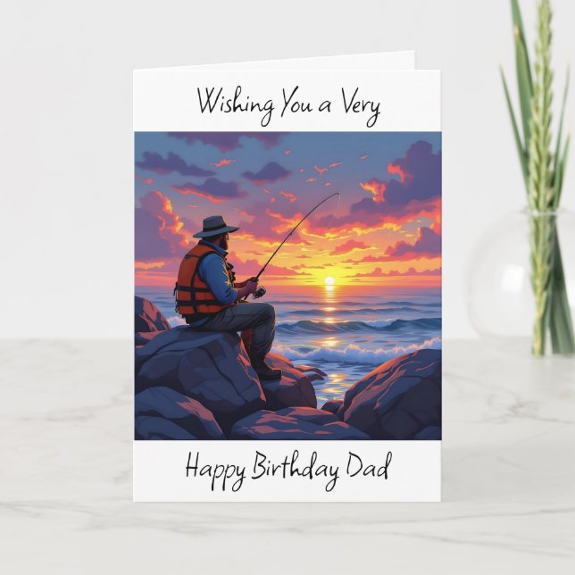 Tarjeta Desear a papá un cumpleaños feliz | Pesca al atard (Anverso)