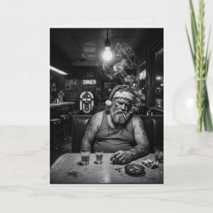 Tarjeta Desechado Santa Comedor Fumando Oscura Navidad