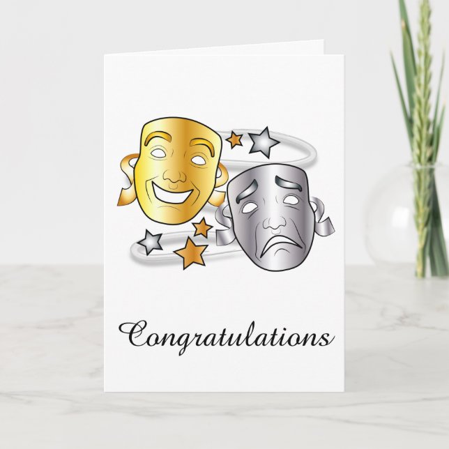 Tarjeta Desempeño de drama de felicitación con máscaras (Anverso)