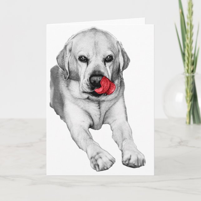 Tarjeta Deseo alegre de un Labrador con toque rojo (Anverso)