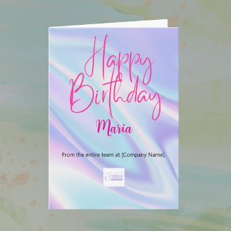 Tarjeta deseo de cumpleaños de empresa de luz púrpura holo