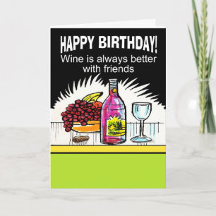 Tarjeta deseo de cumpleaños de vino divertido