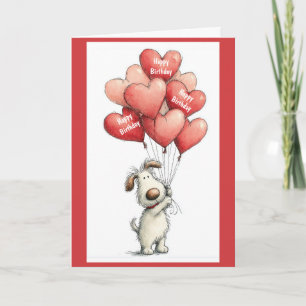 Tarjeta Deseo de feliz cumpleaños Amor Perrito Lindo Globo