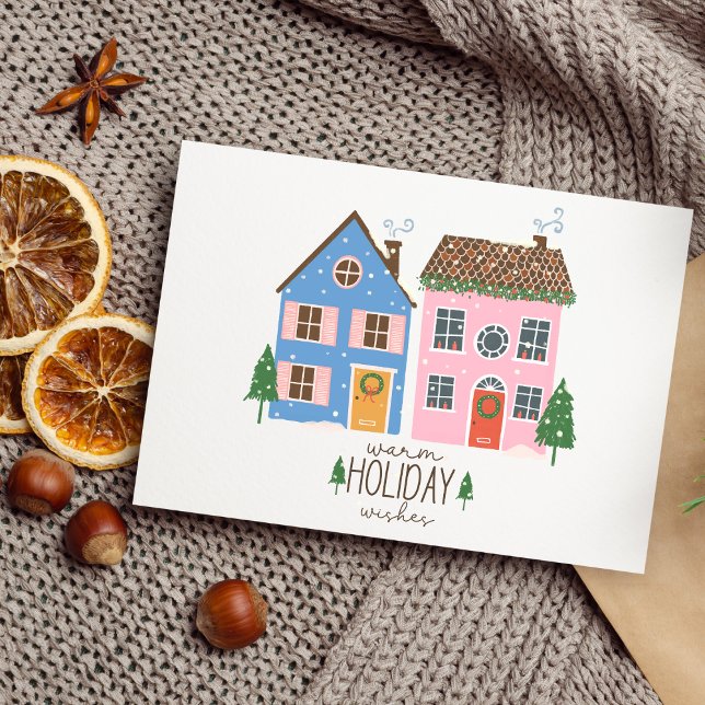 Tarjeta Deseos Cálidos De Festividad Navidades Ilustrados  (Warm Holiday Wishes Illustrated Christmas Card Non Photo Greeting Card)