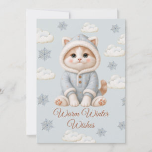 Tarjeta Deseos Cálidos de Invierno Gatito Adorable