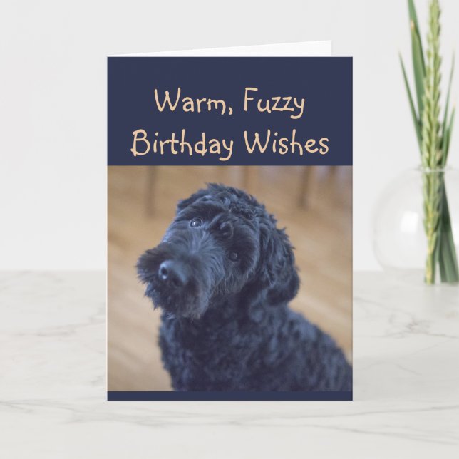 Tarjeta Deseos cálidos y difusos de cumpleaños, un perro n (Anverso)