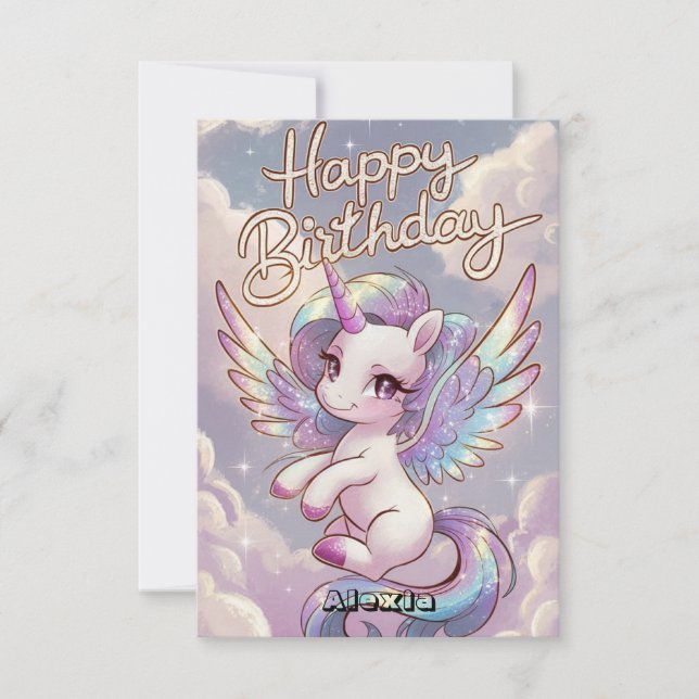 Tarjeta Deseos Celestiales Unicornio Cumpleaños (Anverso)