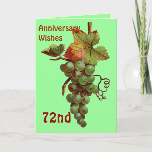 Tarjeta Deseos de aniversario número 72, personalizables (Anverso)