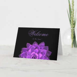 Tarjeta Deseos de bienvenida de color blanco mínimo morado