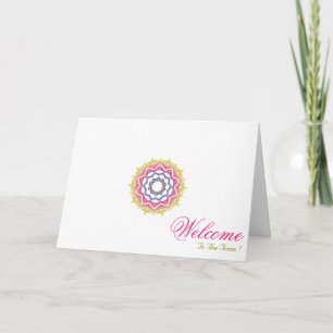 Tarjeta Deseos de bienvenida de Mandala Art Mínimo Blanco