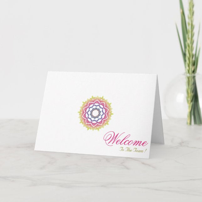 Tarjeta Deseos de bienvenida de Mandala Art Mínimo Blanco (Anverso)