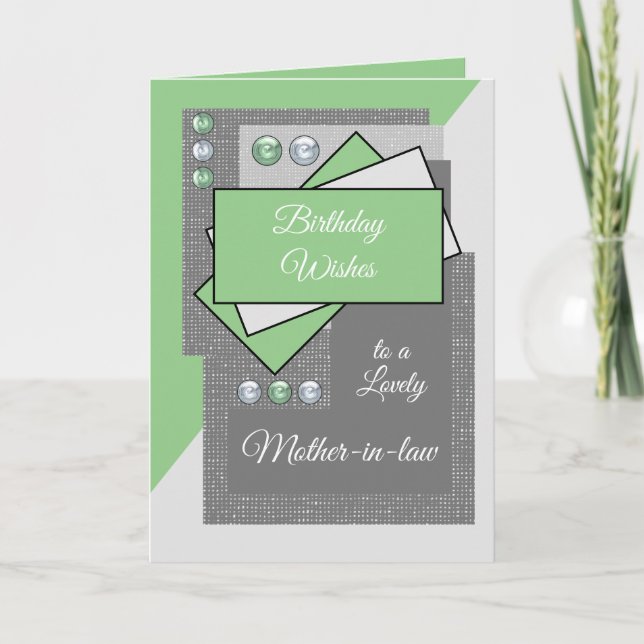 Tarjeta Deseos de cumpleaños a una hermosa suegra verde (Anverso)