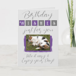 Tarjeta Deseos de cumpleaños agregar gato foto púrpura gri