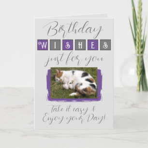 Tarjeta Deseos de cumpleaños agregar gato foto púrpura gri
