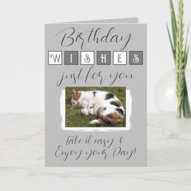Tarjeta Deseos de cumpleaños agregar gatos foto gris blanc (Anverso)