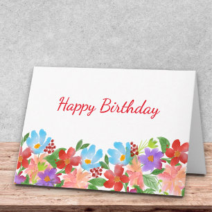 Tarjeta Deseos de cumpleaños alegres con diseño floral de 
