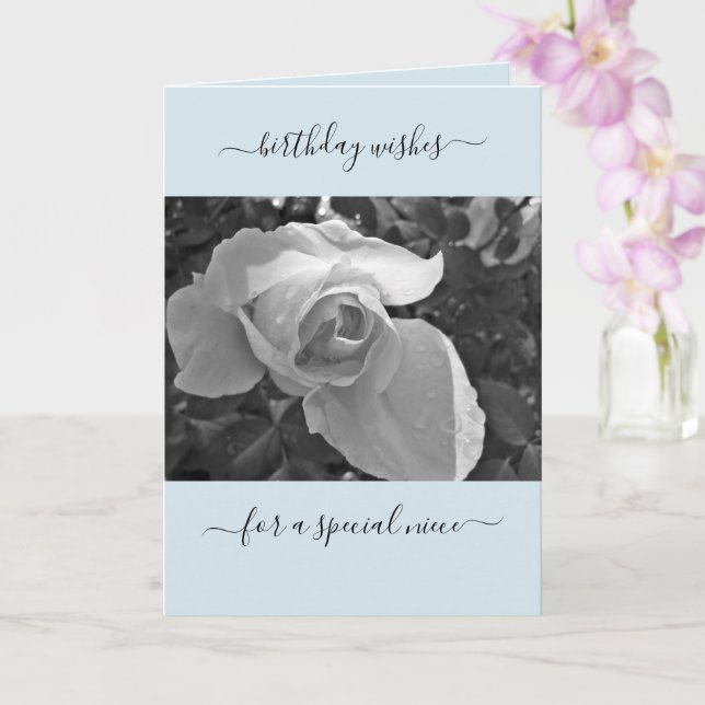 Tarjeta Deseos de cumpleaños azules para una sobrina espec (Orquídea)