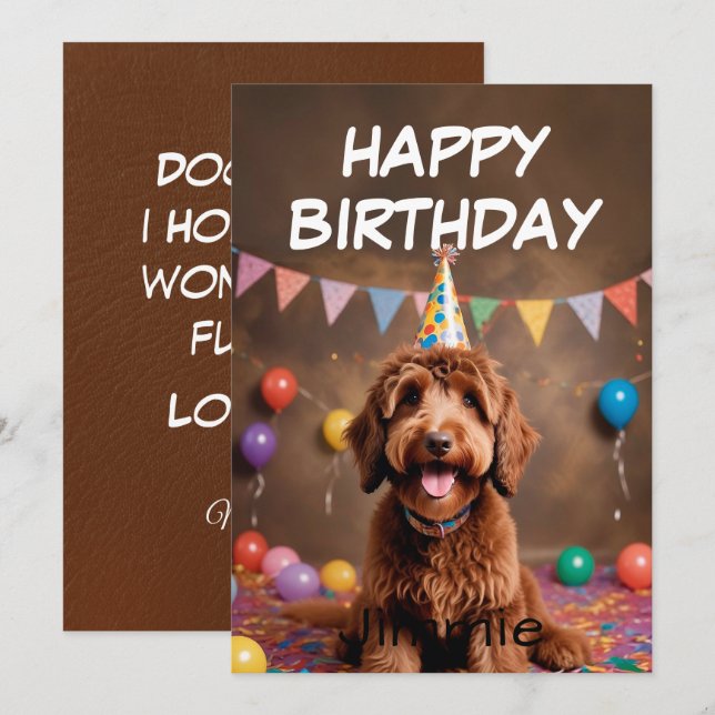 Tarjeta Deseos de cumpleaños buenísimos de Perrito con gor (Anverso / Reverso)